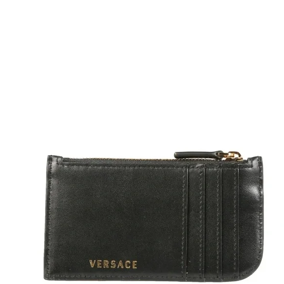 Versace unisex zip up keychain Virtus logo leather card holder wallet NWB - Picture 2 of 8